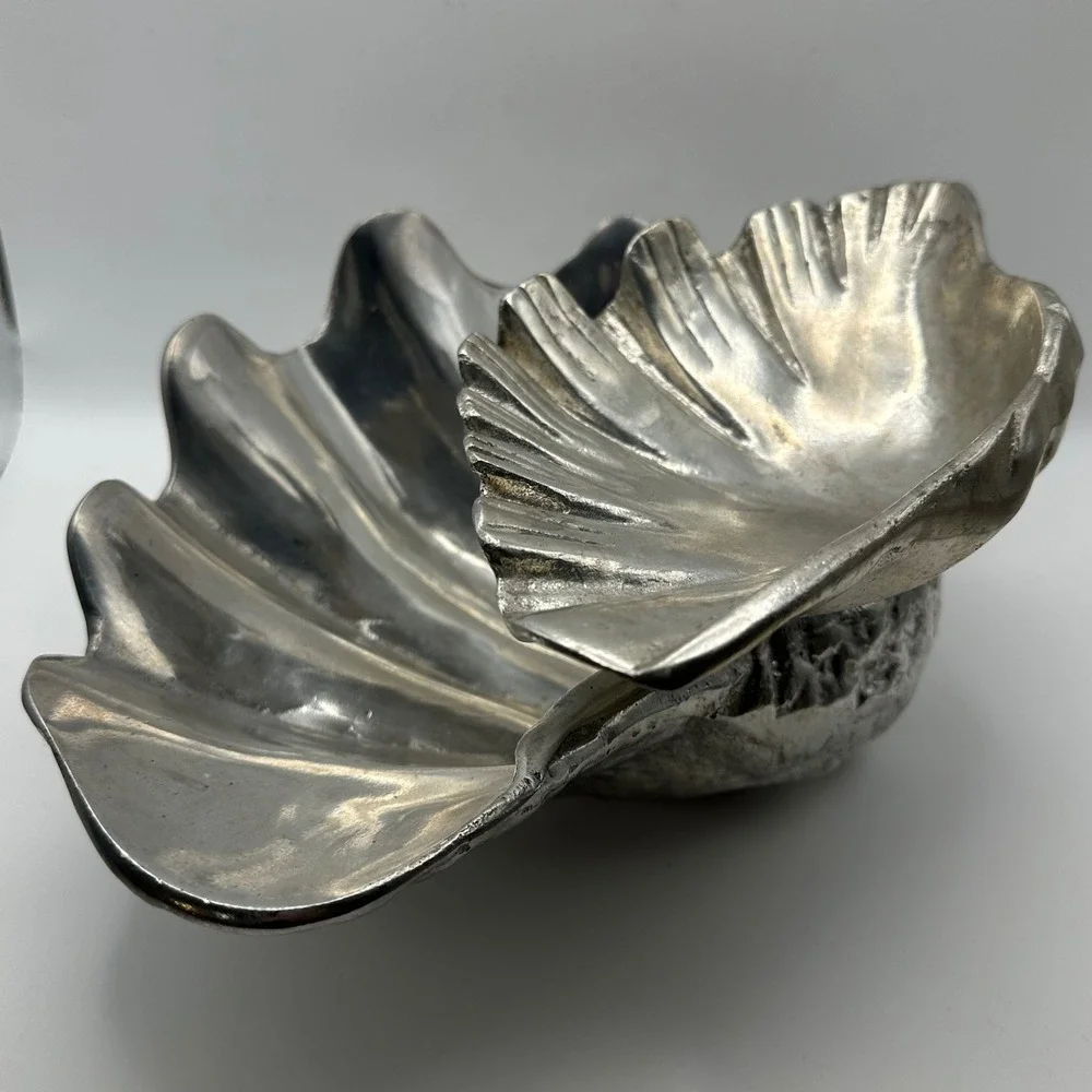 Arthur Court 1988 Vintage Aluminum Double Clam Shell Tiered Serving Bowl Silver